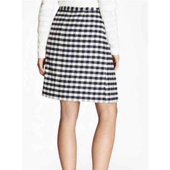 Brooks Brothers | Red Fleece Tweed Plaid Skirt Womens Size 8 Blue Slit - Picture 1 of 12